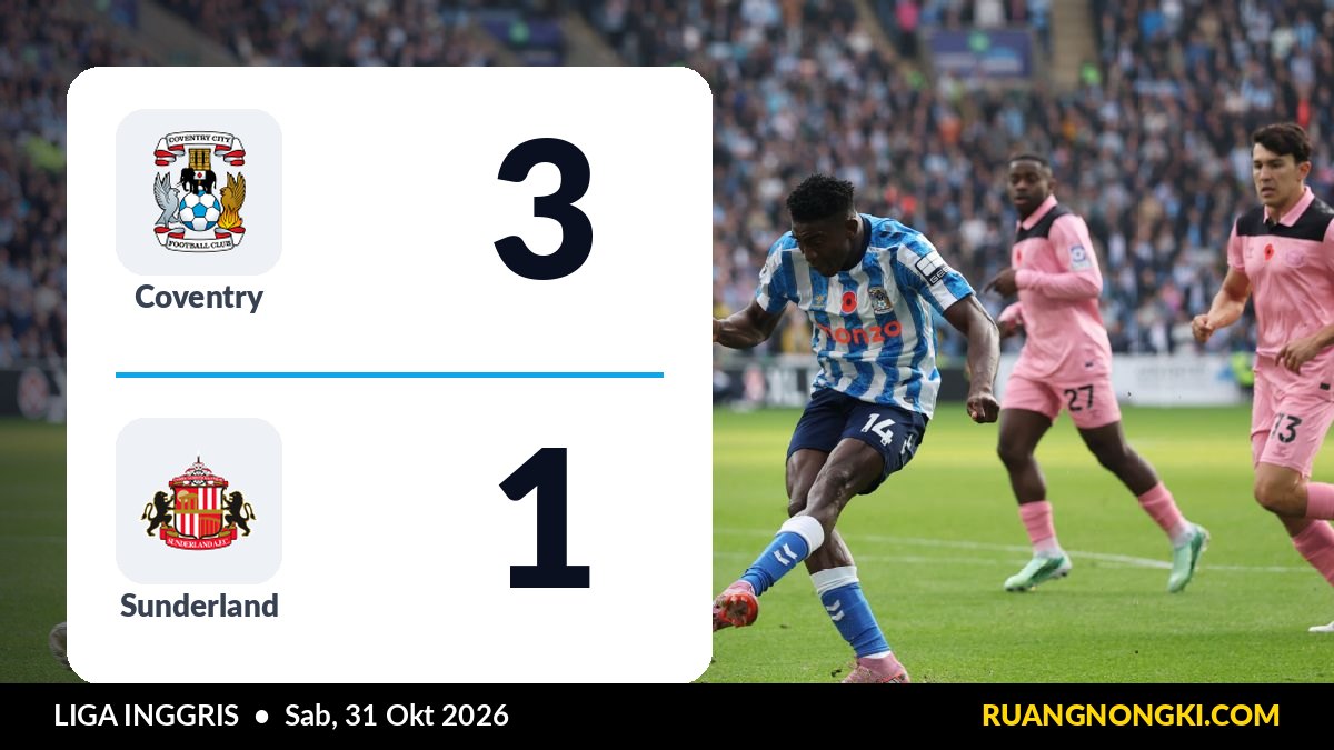 Hasil Coventry vs Sunderland 3-1: Coventry Naik ke Peringkat 15