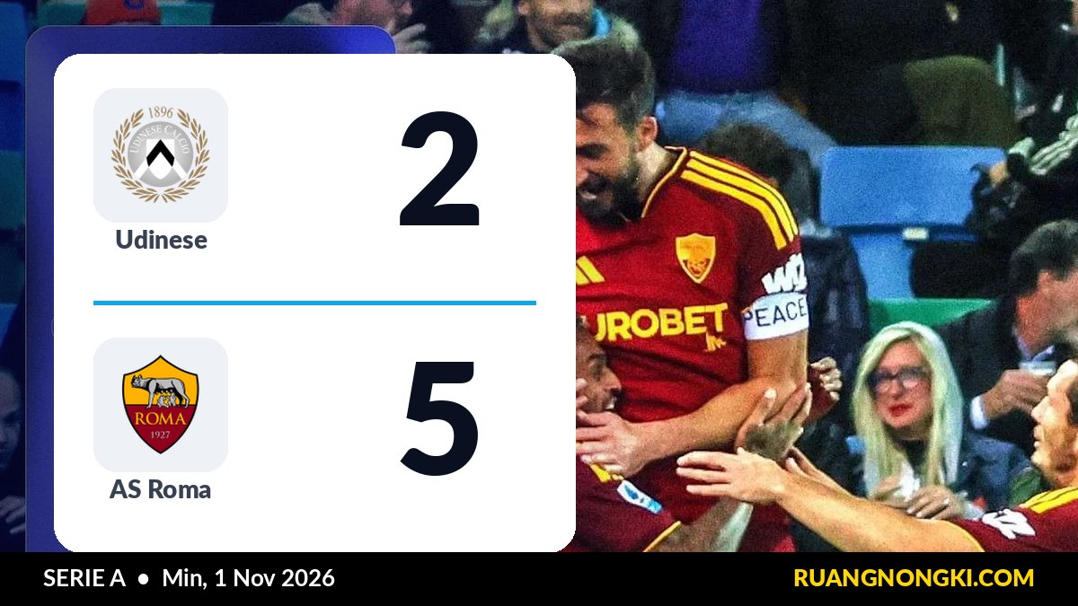 Udinese vs AS Roma 2-5: Roma Tak Terkalahkan dalam 10 Laga